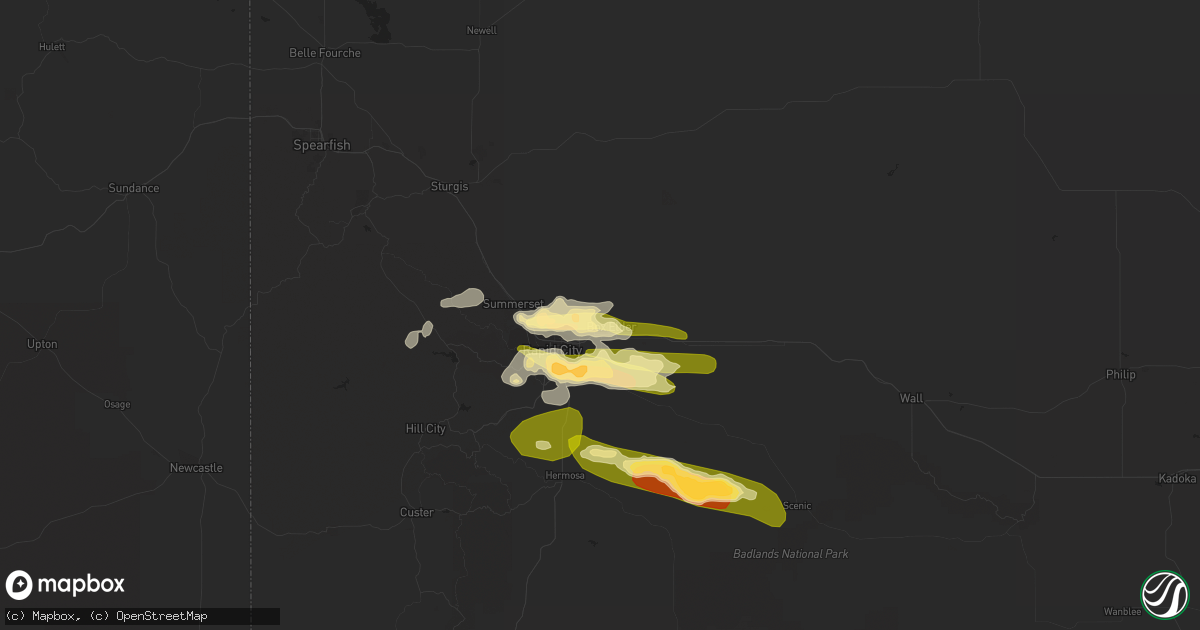 Hail map in Ellsworth Afb, SD on June 28, 2023