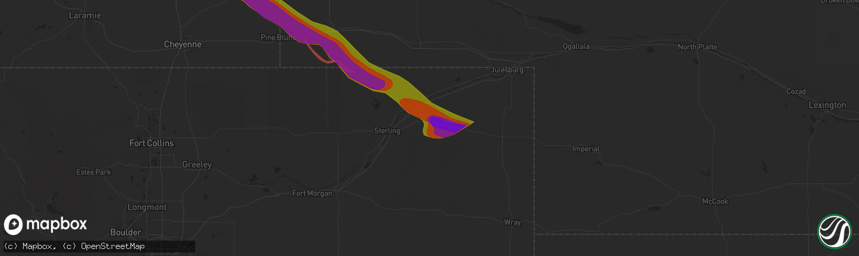 Hail map in Fleming, CO on June 28, 2023