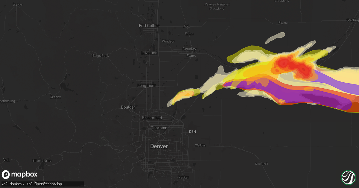 Hail map in Fort Lupton, CO on June 28, 2023