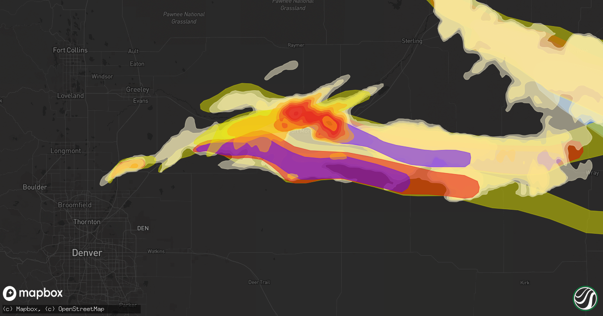 Hail map in Fort Morgan, CO on June 28, 2023