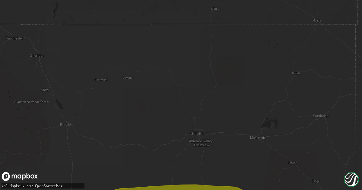 Hail map in Gillette, WY on June 28, 2023