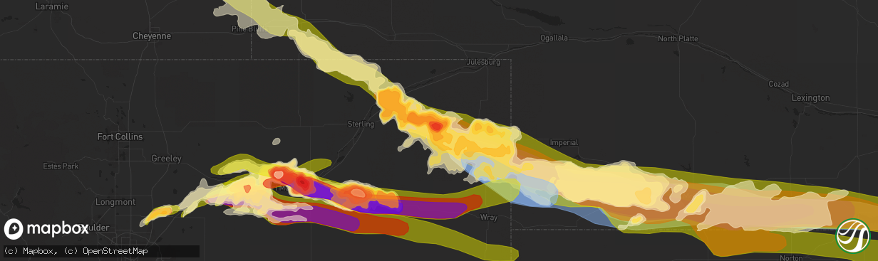 Hail map in Haxtun, CO on June 28, 2023