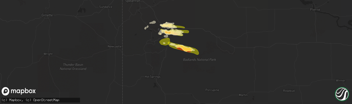 Hail map in Hermosa, SD on June 28, 2023