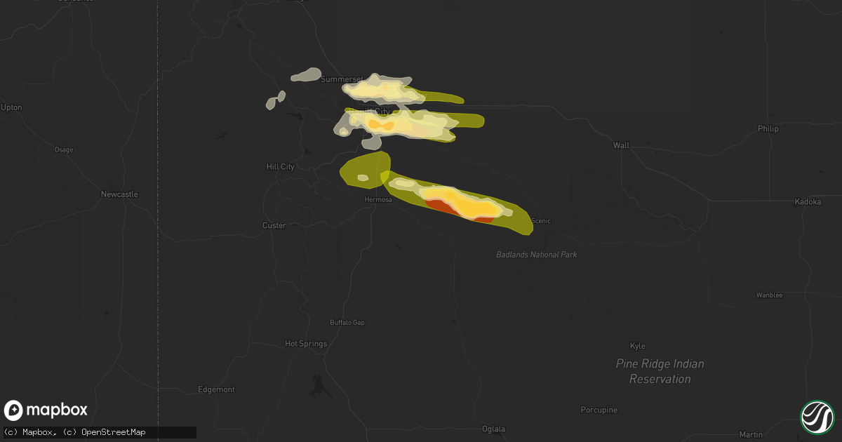 Hail map in Hermosa, SD on June 28, 2023
