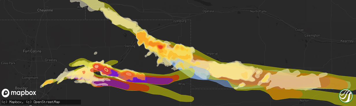 Hail map in Holyoke, CO on June 28, 2023