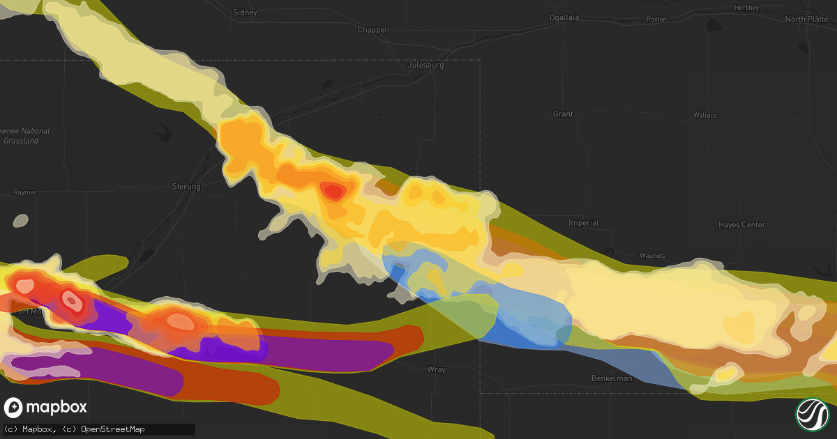 Hail map in Holyoke, CO on June 28, 2023