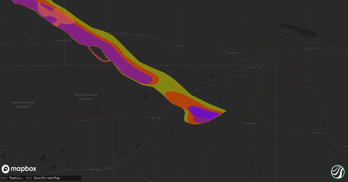 Hail map in Iliff, CO on June 28, 2023