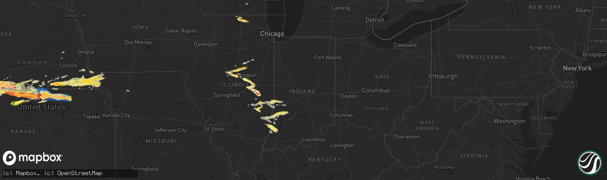 Hail map in Indiana on June 28, 2023