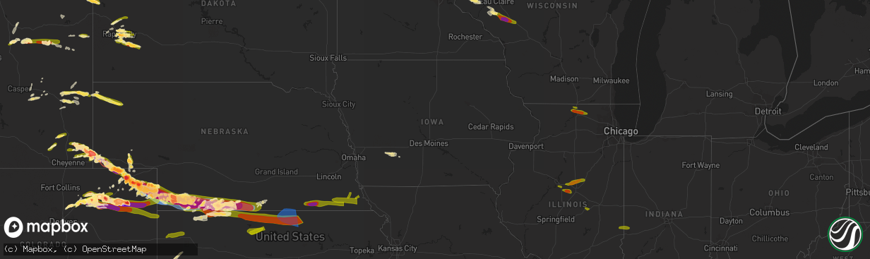 Hail map in Iowa on June 28, 2023
