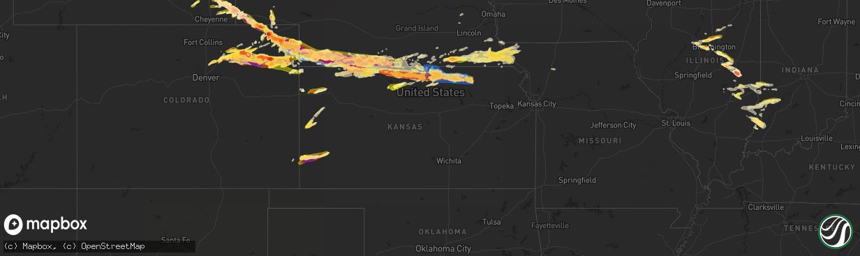 Hail map in Kansas on June 28, 2023