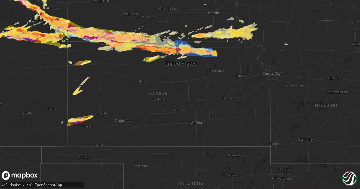 Hail map in Kansas on June 28, 2023