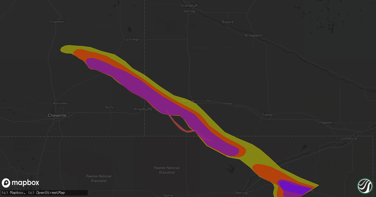Hail map in Kimball, NE on June 28, 2023