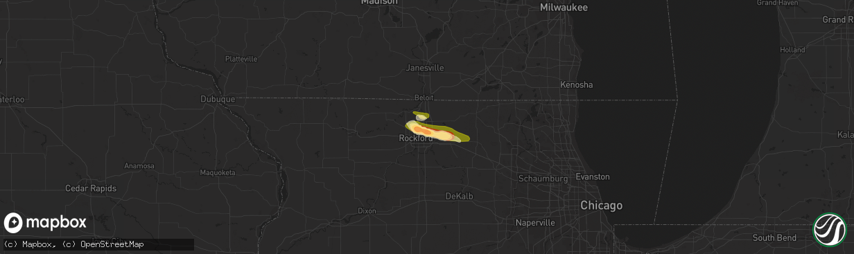 Hail map in Loves Park, IL on June 28, 2023