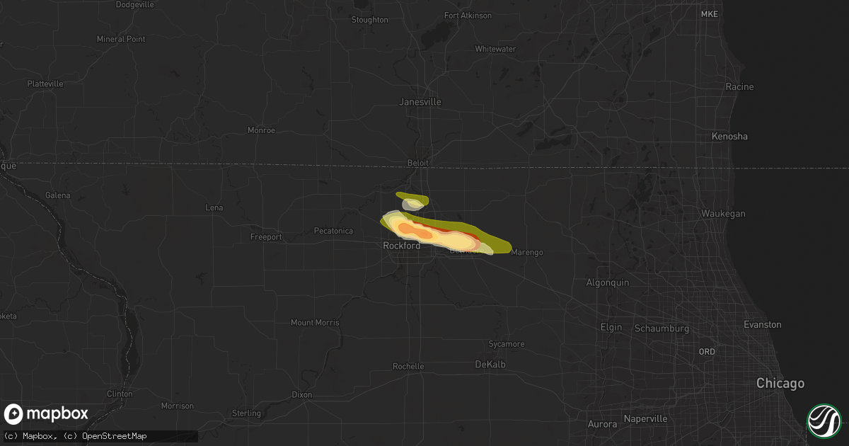 Hail map in Loves Park, IL on June 28, 2023