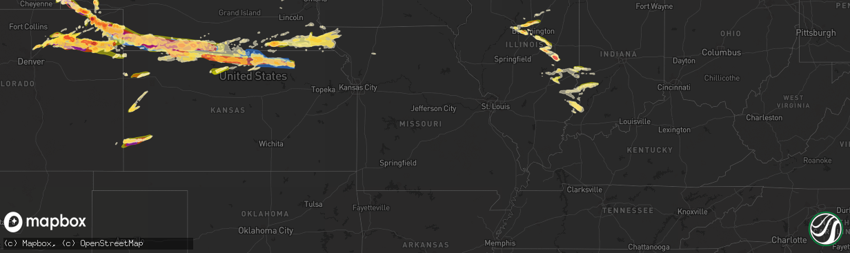Hail map in Missouri on June 28, 2023