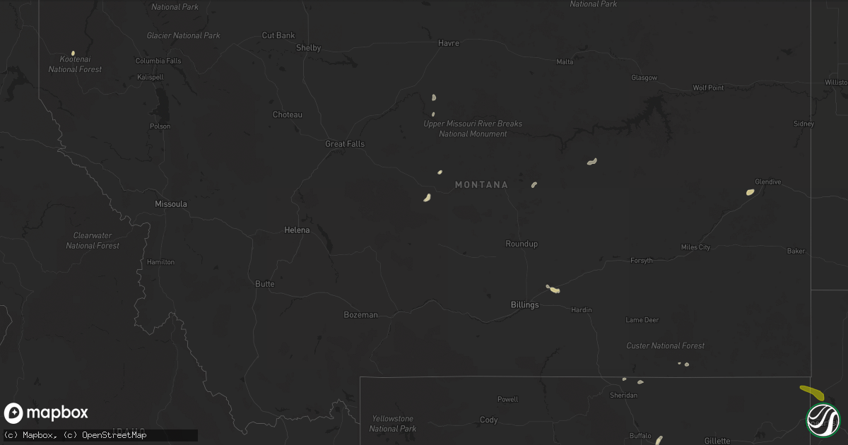 Hail map in Montana on June 28, 2023