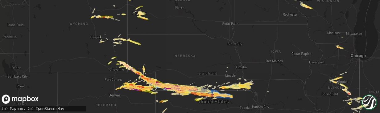Hail map in Nebraska on June 28, 2023