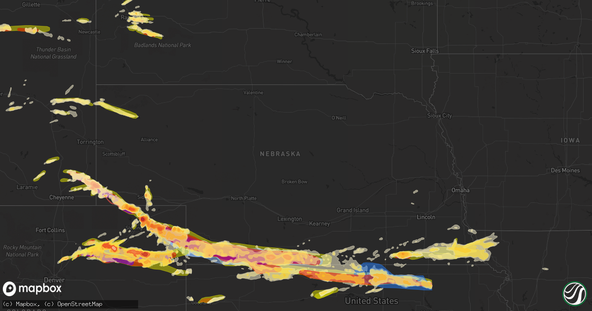 Hail map in Nebraska on June 28, 2023