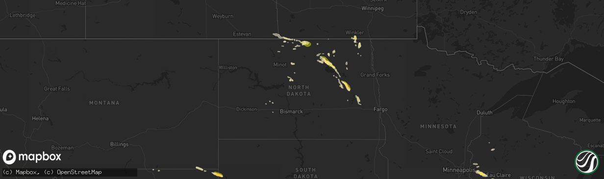 Hail map in North Dakota on June 28, 2023