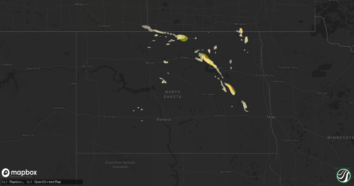 Hail map in North Dakota on June 28, 2023