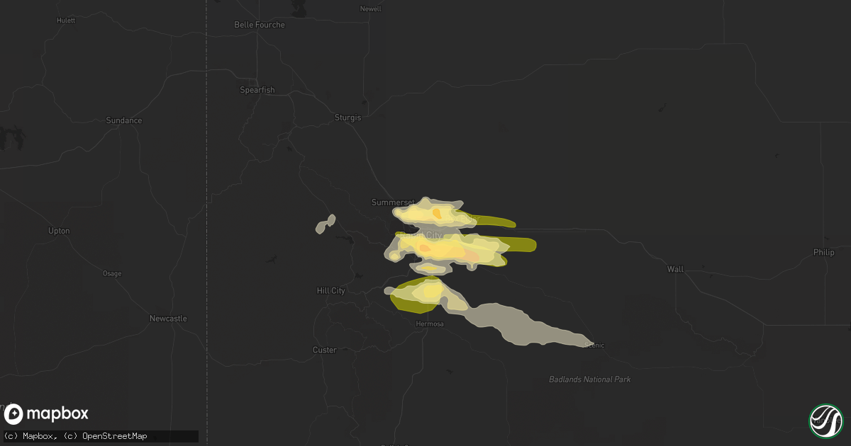 Hail map in Rapid City, SD on June 28, 2023