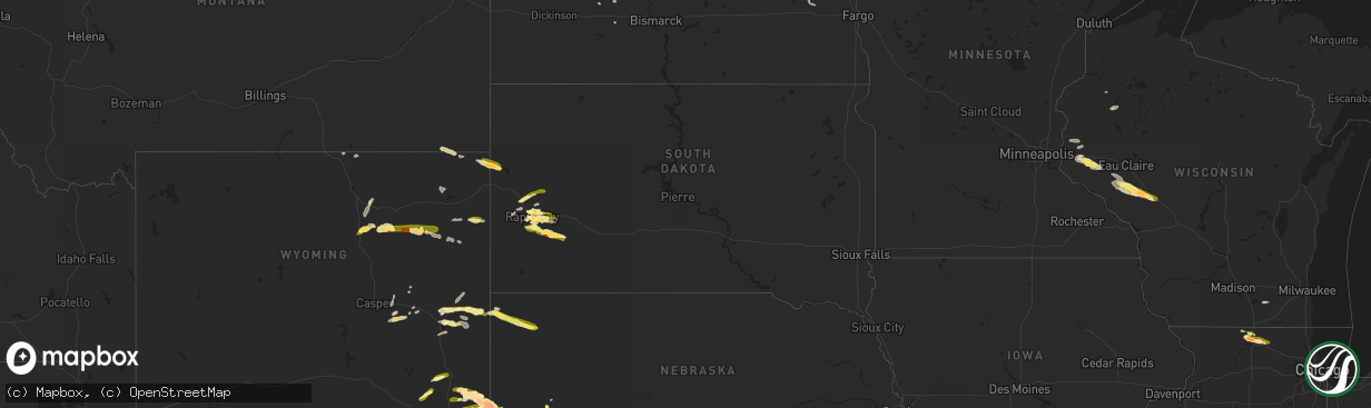 Hail map in South Dakota on June 28, 2023