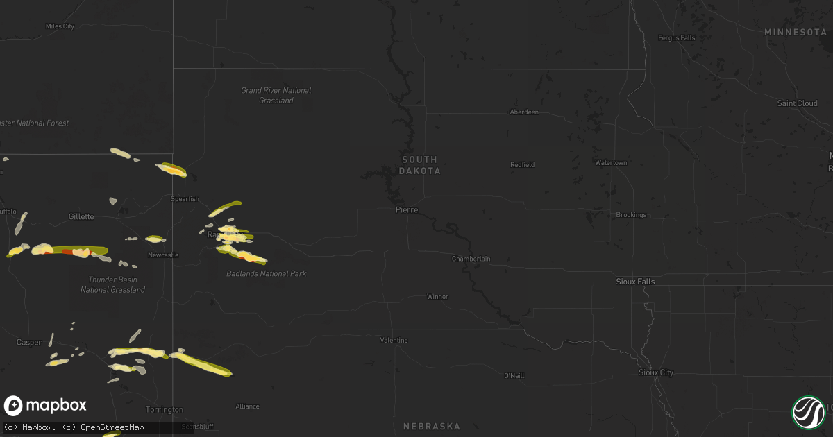 Hail map in South Dakota on June 28, 2023