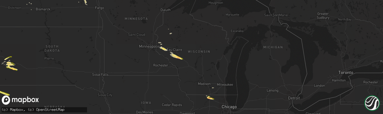 Hail map in Wisconsin on June 28, 2023