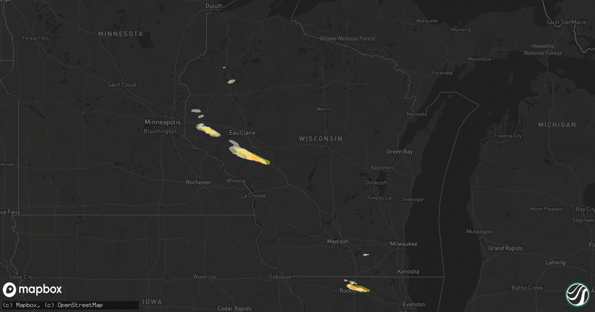 Hail map in Wisconsin on June 28, 2023