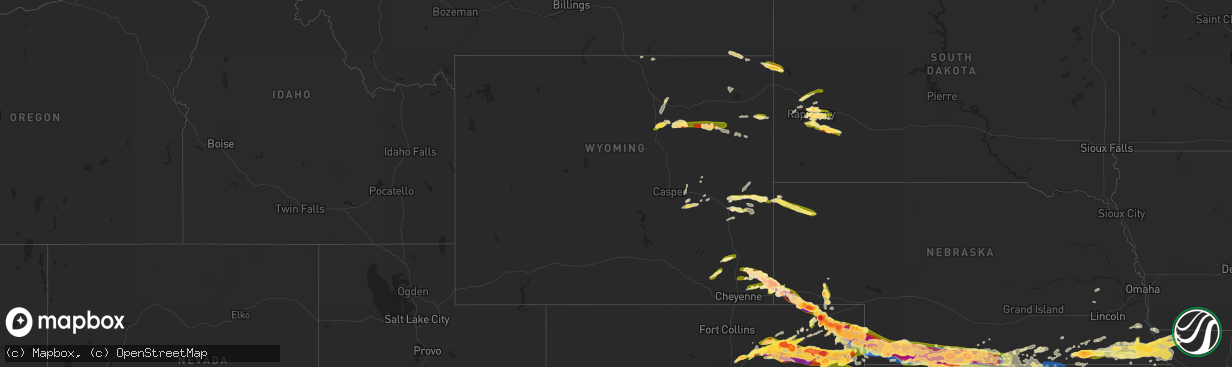 Hail map in Wyoming on June 28, 2023