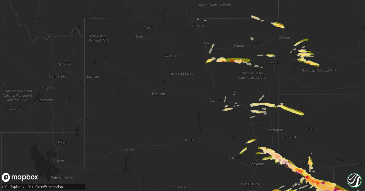 Hail map in Wyoming on June 28, 2023