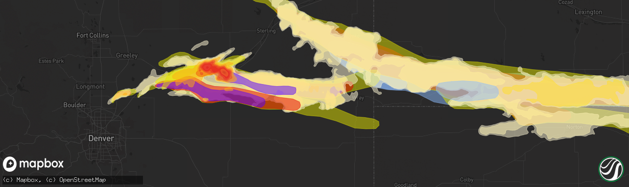 Hail map in Yuma, CO on June 28, 2023