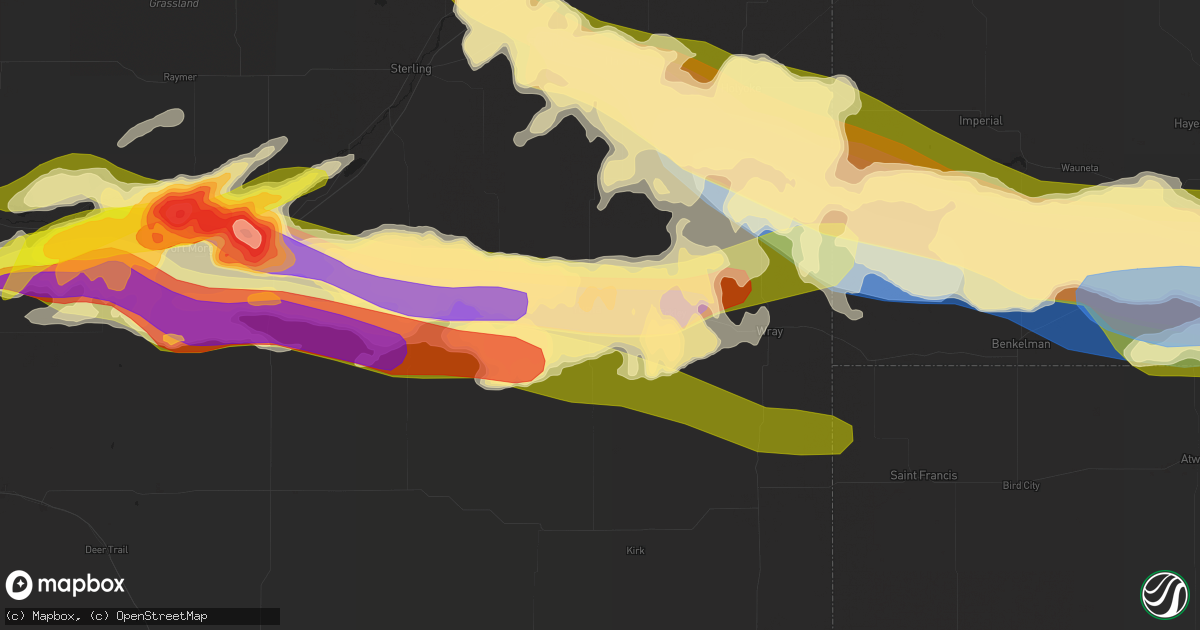 Hail map in Yuma, CO on June 28, 2023