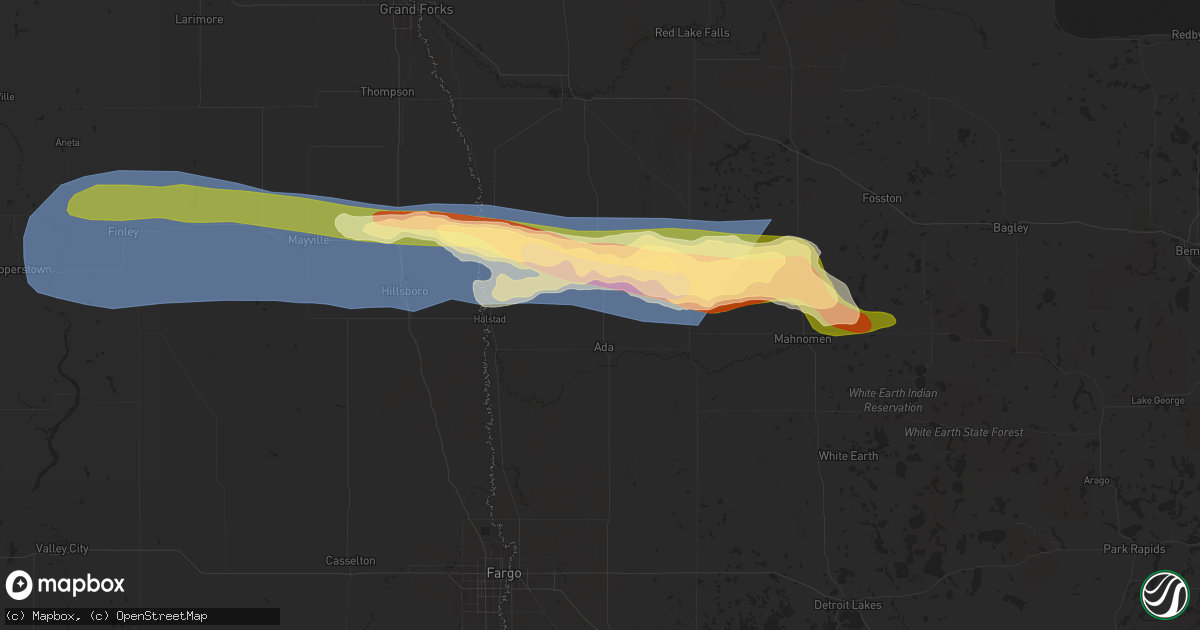 Hail map in Ada, MN on June 28, 2024