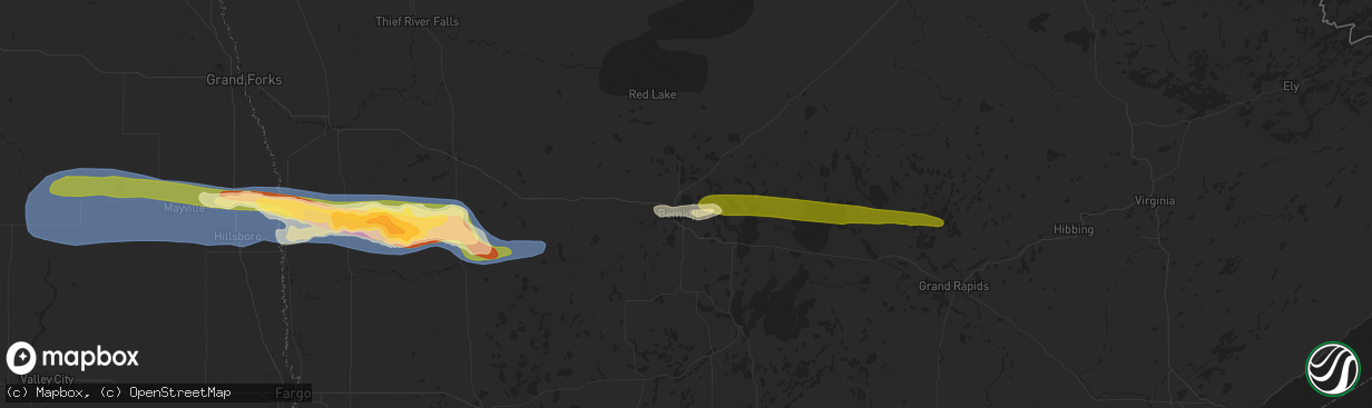 Hail map in Bemidji, MN on June 28, 2024