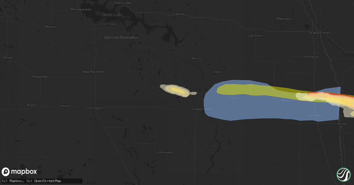 Hail map in Binford, ND on June 28, 2024