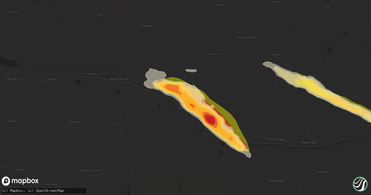 Hail map in Gothenburg, NE on June 28, 2024