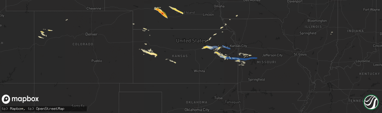 Hail map in Kansas on June 28, 2024