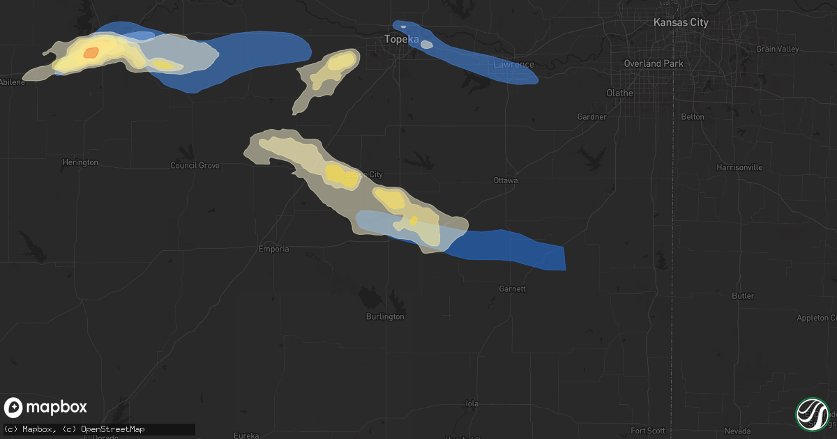 Hail map in Melvern, KS on June 28, 2024