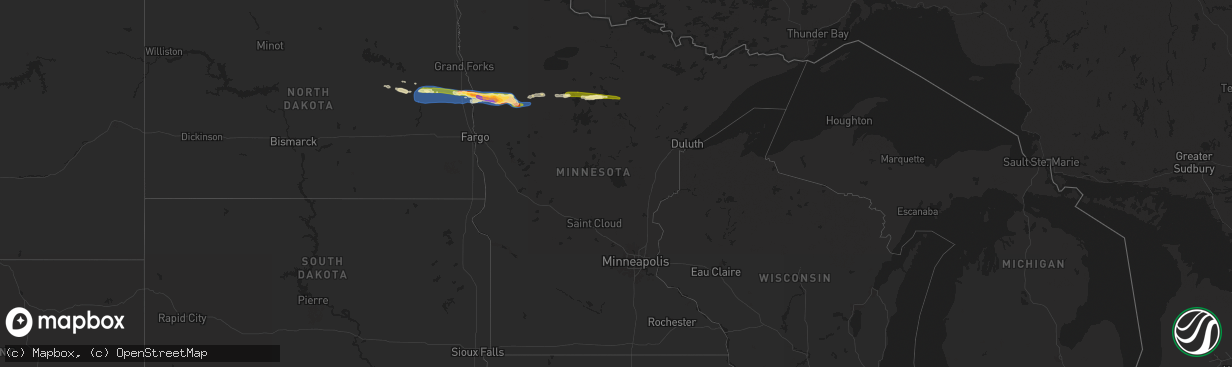 Hail map in Minnesota on June 28, 2024