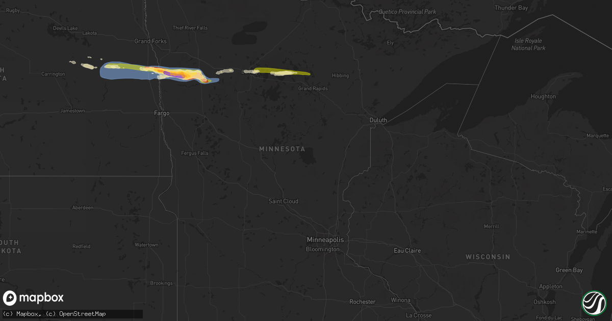 Hail map in Minnesota on June 28, 2024