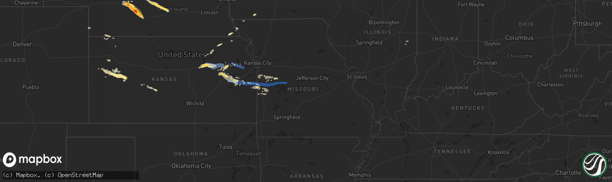 Hail map in Missouri on June 28, 2024