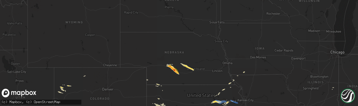 Hail map in Nebraska on June 28, 2024