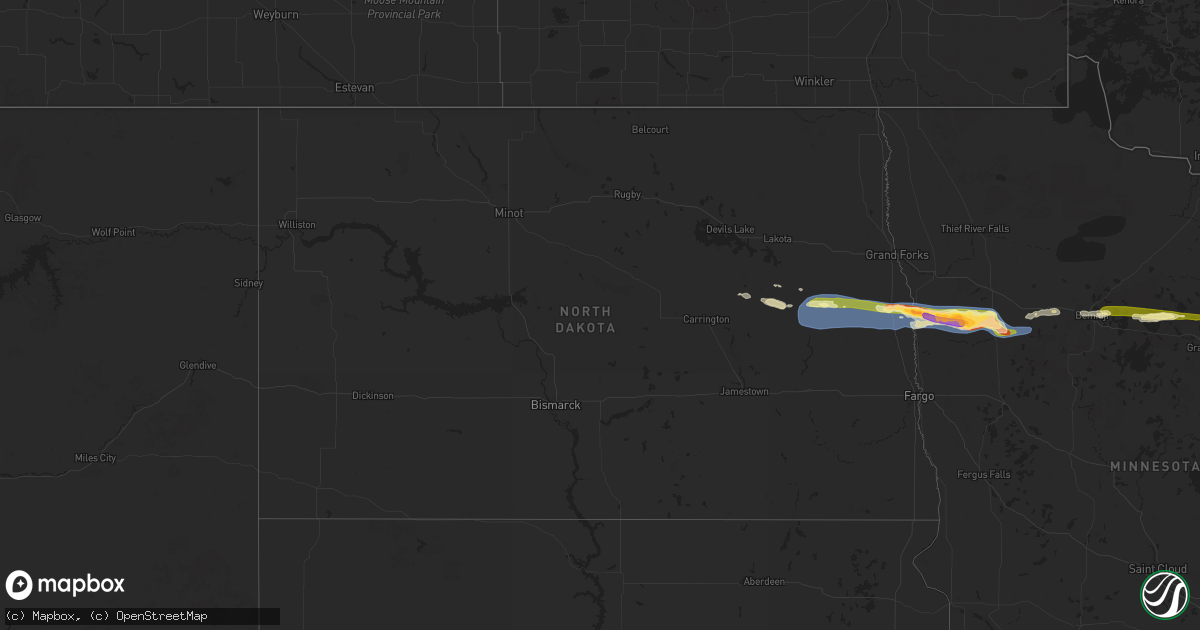Hail map in North Dakota on June 28, 2024