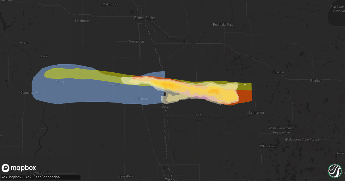 Hail map in Shelly, MN on June 28, 2024