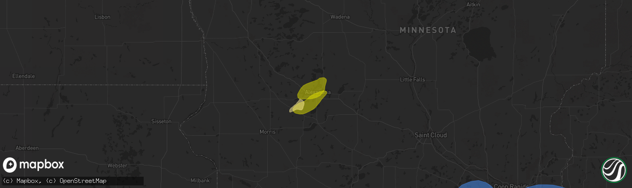 Hail map in Alexandria, MN on June 28, 2025