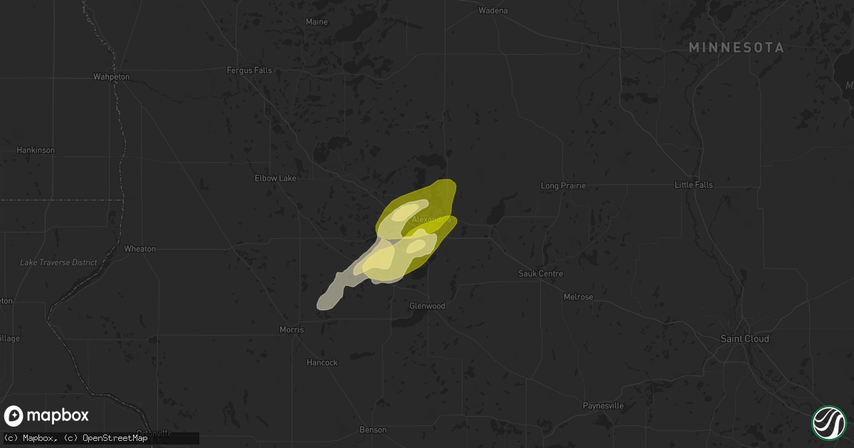 Hail map in Alexandria, MN on June 28, 2025