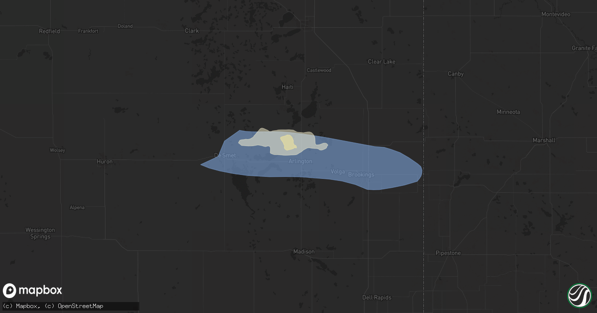 Hail map in Arlington, SD on June 28, 2025