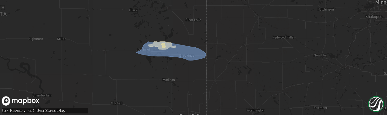 Hail map in Aurora, SD on June 28, 2025