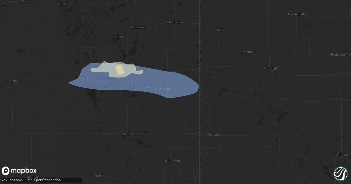 Hail map in Aurora, SD on June 28, 2025